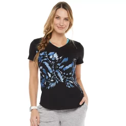 Women's Tek Gear® Essential Short Sleeve Graphic Tee -Casual Wear Hub 2631893 Flutter Black