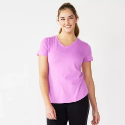 Women's Tek Gear® Essential Short Sleeve Graphic Tee -Casual Wear Hub 2631893 Purple Floral Stripe