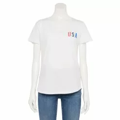 Women's Tek Gear® Essential Short Sleeve Graphic Tee -Casual Wear Hub 2631893 White Usa Stripe