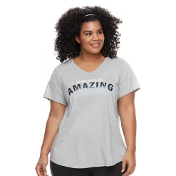 Plus Size Tek Gear® Essential Short Sleeve V-Neck Tee -Casual Wear Hub 3112953 Amazing Gray