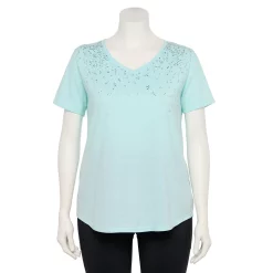 Plus Size Tek Gear® Essential Short Sleeve V-Neck Tee -Casual Wear Hub 3112953 Aqua Speckle