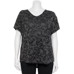 Plus Size Tek Gear® Essential Short Sleeve V-Neck Tee -Casual Wear Hub 3112953 Black Burnout