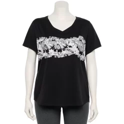 Plus Size Tek Gear® Essential Short Sleeve V-Neck Tee -Casual Wear Hub 3112953 Black Dye Graphic