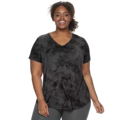 Plus Size Tek Gear® Essential Short Sleeve V-Neck Tee -Casual Wear Hub 3112953 Black Print