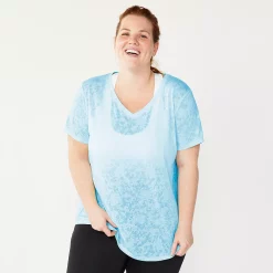 Plus Size Tek Gear® Essential Short Sleeve V-Neck Tee -Casual Wear Hub 3112953 Blue Burnout