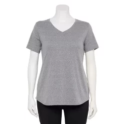 Plus Size Tek Gear® Essential Short Sleeve V-Neck Tee -Casual Wear Hub 3112953 Gray Burnout
