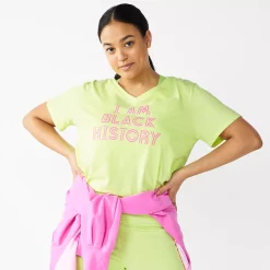 Plus Size Tek Gear® Essential Short Sleeve V-Neck Tee -Casual Wear Hub 3112953 Green Black History