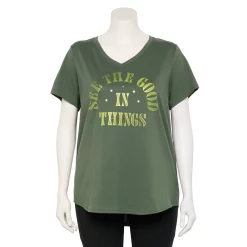 Plus Size Tek Gear® Essential Short Sleeve V-Neck Tee -Casual Wear Hub 3112953 Lime Good