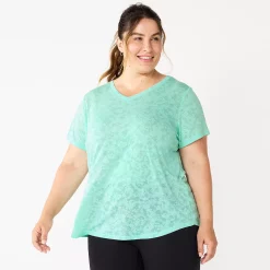 Plus Size Tek Gear® Essential Short Sleeve V-Neck Tee -Casual Wear Hub 3112953 Mint Burnout
