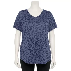 Plus Size Tek Gear® Essential Short Sleeve V-Neck Tee -Casual Wear Hub 3112953 Navy Burnout