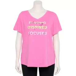 Plus Size Tek Gear® Essential Short Sleeve V-Neck Tee -Casual Wear Hub 3112953 Pink Inspired