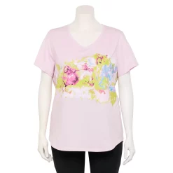 Plus Size Tek Gear® Essential Short Sleeve V-Neck Tee -Casual Wear Hub 3112953 Pink Marble
