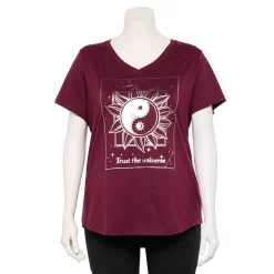 Plus Size Tek Gear® Essential Short Sleeve V-Neck Tee -Casual Wear Hub 3112953 Sangria Flower