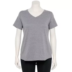 Plus Size Tek Gear® Essential Short Sleeve V-Neck Tee -Casual Wear Hub 3112953 Smokey Slate