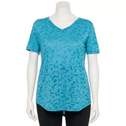 Plus Size Tek Gear® Essential Short Sleeve V-Neck Tee -Casual Wear Hub 3112953 Teal Burnout