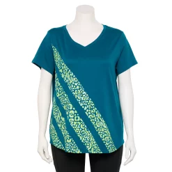 Plus Size Tek Gear® Essential Short Sleeve V-Neck Tee -Casual Wear Hub 3112953 Teal Stripes