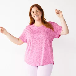 Plus Size Tek Gear® Essential Short Sleeve V-Neck Tee -Casual Wear Hub 3112953 Violet Burnout