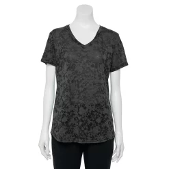 Petite Tek Gear® Moisture-Wicking V-Neck Tee -Casual Wear Hub 3220626 Black Burnout