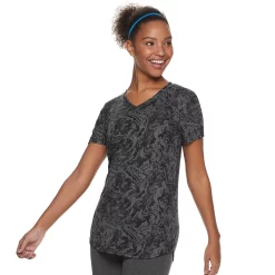 Petite Tek Gear® Moisture-Wicking V-Neck Tee -Casual Wear Hub 3220626 Burnout Black
