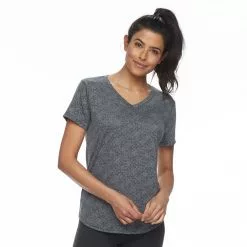Petite Tek Gear® Moisture-Wicking V-Neck Tee -Casual Wear Hub 3220626 Charcoal Gray