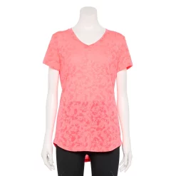 Petite Tek Gear® Moisture-Wicking V-Neck Tee -Casual Wear Hub 3220626 Pink Burnout