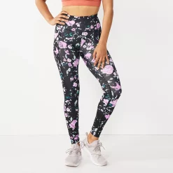 Women's Tek Gear® High-Waisted Pocket Leggings -Casual Wear Hub 4490797 Purple Floral