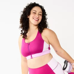 Tek Gear® Zip-Front Medium-Impact Sports Bra 47 Tek Gear® Zip-Front Medium-Impact Sports Bra -Casual Wear Hub 4657353 Berry Colorblock