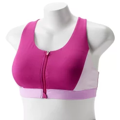 Plus Size Tek Gear® Zip-Front Medium Impact Sports Bra -Casual Wear Hub 4787908 Berry Colorblock