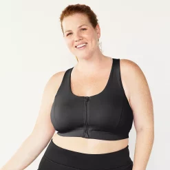 Plus Size Tek Gear® Zip-Front Medium Impact Sports Bra -Casual Wear Hub 4787908 Black