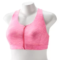 Plus Size Tek Gear® Zip-Front Medium Impact Sports Bra -Casual Wear Hub 4787908 Pink Print
