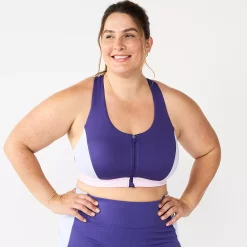Plus Size Tek Gear® Zip-Front Medium Impact Sports Bra -Casual Wear Hub 4787908 Purple Colorblock