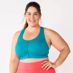 Plus Size Tek Gear® Zip-Front Medium Impact Sports Bra -Casual Wear Hub 4787908 Tremendous Teal