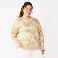 Plus Size Tek Gear® Ultrasoft Fleece Crewneck Sweatshirt -Casual Wear Hub 5000133 Beige Dye Effect
