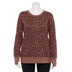Plus Size Tek Gear® Ultrasoft Fleece Crewneck Sweatshirt -Casual Wear Hub 5000133 Brown Leopard