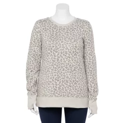 Plus Size Tek Gear® Ultrasoft Fleece Crewneck Sweatshirt -Casual Wear Hub 5000133 Gray Leopard