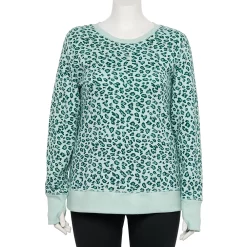 Plus Size Tek Gear® Ultrasoft Fleece Crewneck Sweatshirt -Casual Wear Hub 5000133 Green Leopard