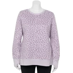 Plus Size Tek Gear® Ultrasoft Fleece Crewneck Sweatshirt -Casual Wear Hub 5000133 Lavender Leopard