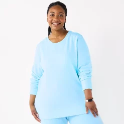 Plus Size Tek Gear® Ultrasoft Fleece Crewneck Sweatshirt -Casual Wear Hub 5000133 Wildflower Blue