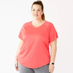 Plus Size Tek Gear® Performance Core V-Neck Tee -Casual Wear Hub 5016444 Wild Flamingo