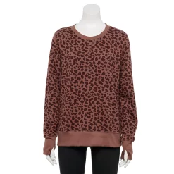Petite Tek Gear® Ultrasoft Fleece Crewneck Sweatshirt -Casual Wear Hub 5146364 Brown Leopard