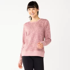 Petite Tek Gear® Ultrasoft Fleece Crewneck Sweatshirt -Casual Wear Hub 5146364 Rose Leopard