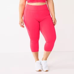 Plus Size Tek Gear® Pocket High-Waisted Capri Leggings -Casual Wear Hub 5182885 Fanatic Pink
