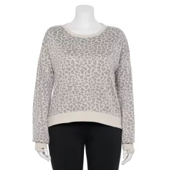 Plus Size Tek Gear® Crewneck Fleece Sweatshirt -Casual Wear Hub 5187076 Gray Leopard