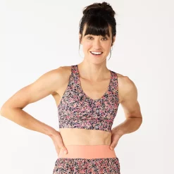 Tek Gear® Core Medium-Impact V-Neck Sports Bra -Casual Wear Hub 5256799 Coral Ditsy Floral