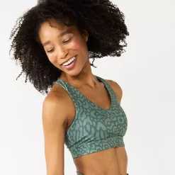 Tek Gear® Core Medium-Impact V-Neck Sports Bra -Casual Wear Hub 5256799 Green Leopard