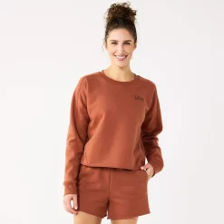 Women's Tek Gear® Ultrasoft Fleece Easy Crop Sweatshirt -Casual Wear Hub 5543908 Cinnamon Coffee