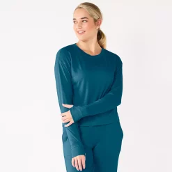 Women's Tek Gear® Crewneck Long Sleeve Tee -Casual Wear Hub 5561703 Blue Crayon