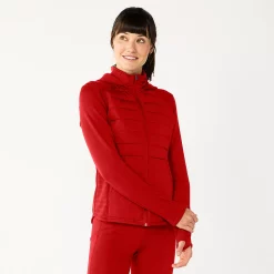 Women's Tek Gear® Hooded Mixed-Media Jacket -Casual Wear Hub 5561979 Cranberry Kiss