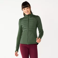 Women's Tek Gear® Hooded Mixed-Media Jacket -Casual Wear Hub 5561979 Esta Olive