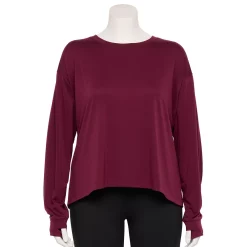 Plus Size Tek Gear® Crewneck Crop Tee -Casual Wear Hub 5567897 Night Sangria